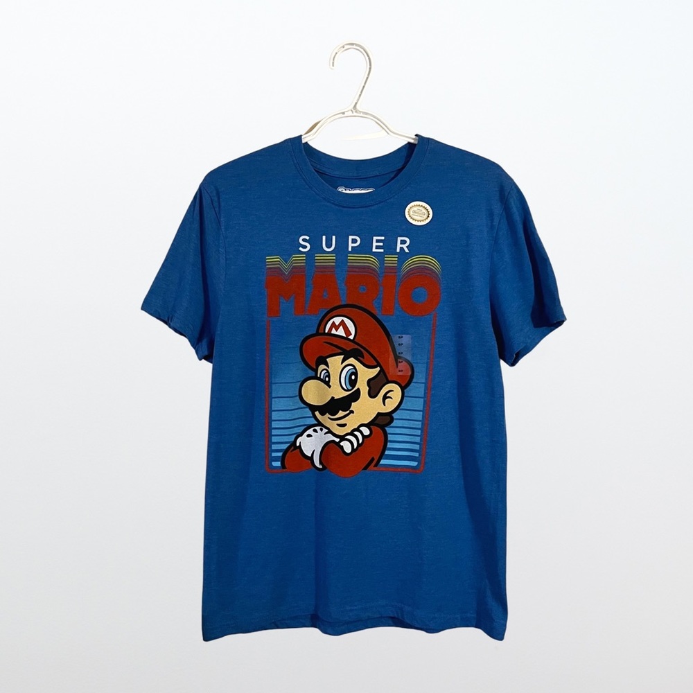 Nintendo Super Mario Bros Blue Graphic Woman's Tee T-Shirt | BNWT
